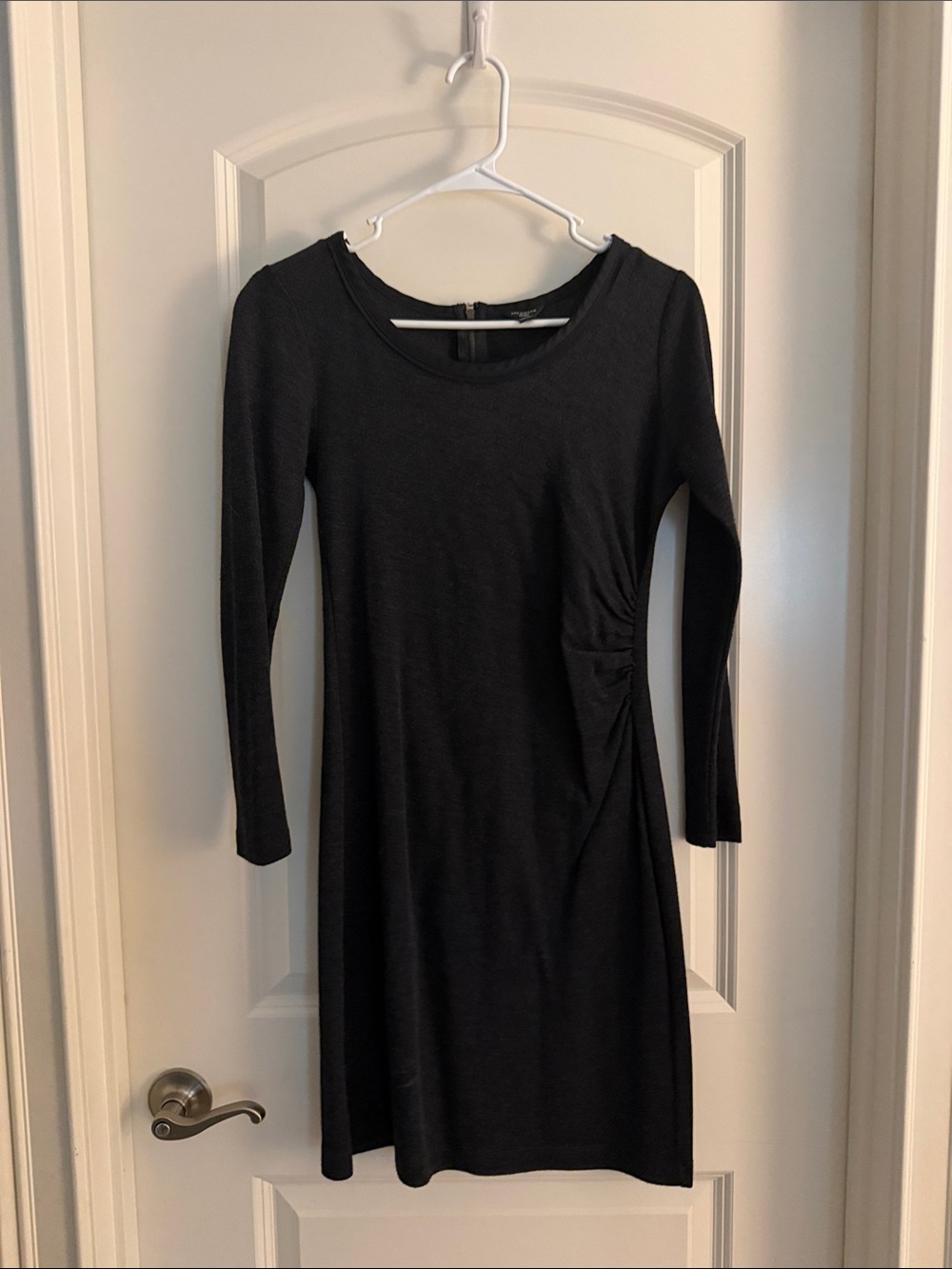 Ann Taylor Black Long Sleeve Side-Ruching Knit Dress